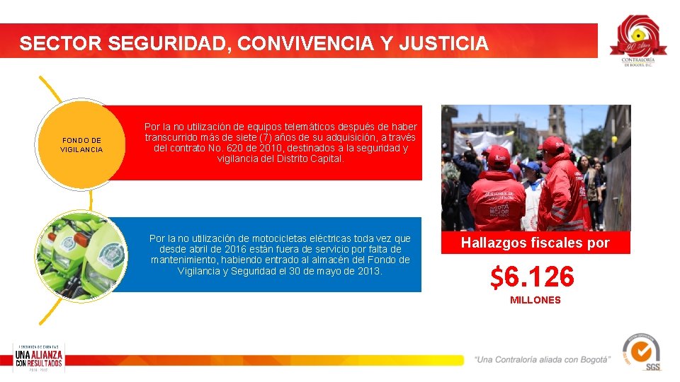 SECTOR SEGURIDAD, CONVIVENCIA Y JUSTICIA FONDO DE VIGILANCIA Por la no utilización de equipos