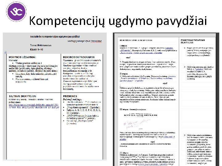  Kompetencijų ugdymo pavydžiai 