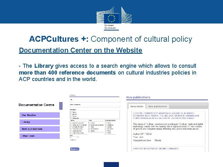 ACPCultures +: Component of cultural policy Documentation Center on the Website - The Library