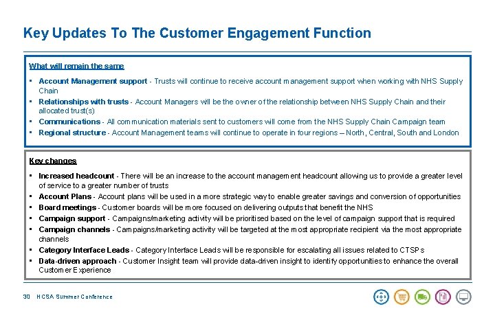Key Updates To The Customer Engagement Function What will remain the same • Account