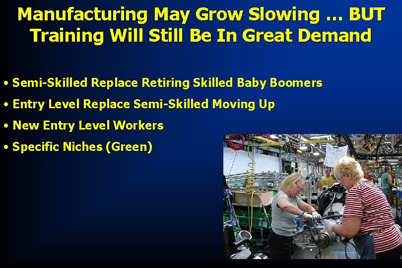 Manufacturing May Grow Slowing … BUT Training Will Still Be In Great Demand •