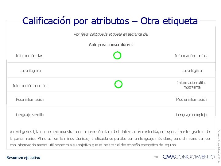 Calificación por atributos – Otra etiqueta Por favor califique la etiqueta en términos de: