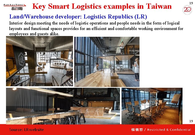 Key Smart Logistics examples in Taiwan 19 Land/Warehouse developer: Logistics Republics (LR) Interior design