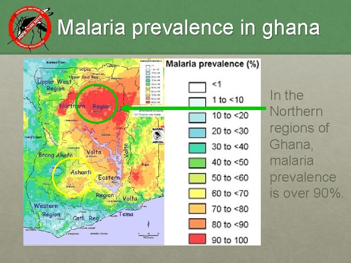 Malaria prevalence in ghana In the Northern regions of Ghana, malaria prevalence is over