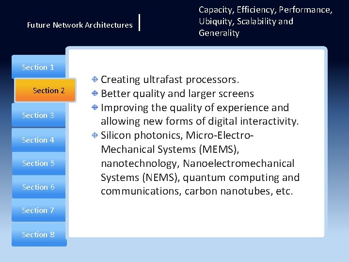 Future Network Architectures Section 1 Section 2 Section 3 Section 4 Section 5 Section