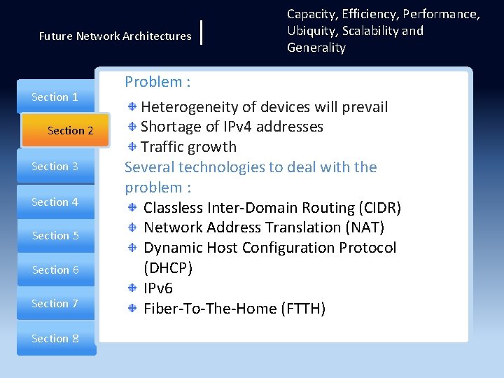 Future Network Architectures Section 1 Section 2 Section 3 Section 4 Section 5 Section