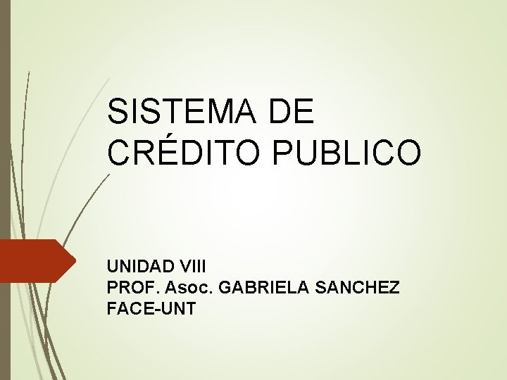 SISTEMA DE CRÉDITO PUBLICO UNIDAD VIII PROF. Asoc. GABRIELA SANCHEZ FACE-UNT 