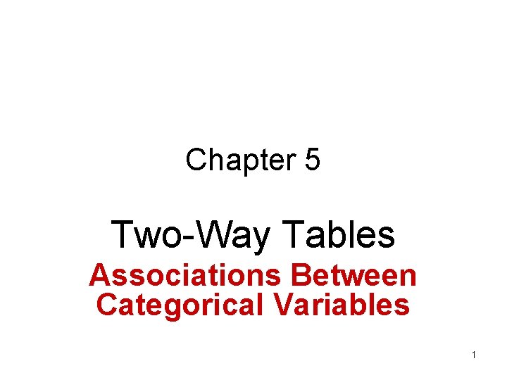 Chapter 5 Two-Way Tables Associations Between Categorical Variables 1 