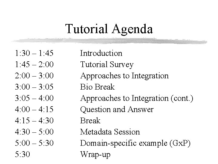 Tutorial Agenda 1: 30 – 1: 45 – 2: 00 – 3: 05 –