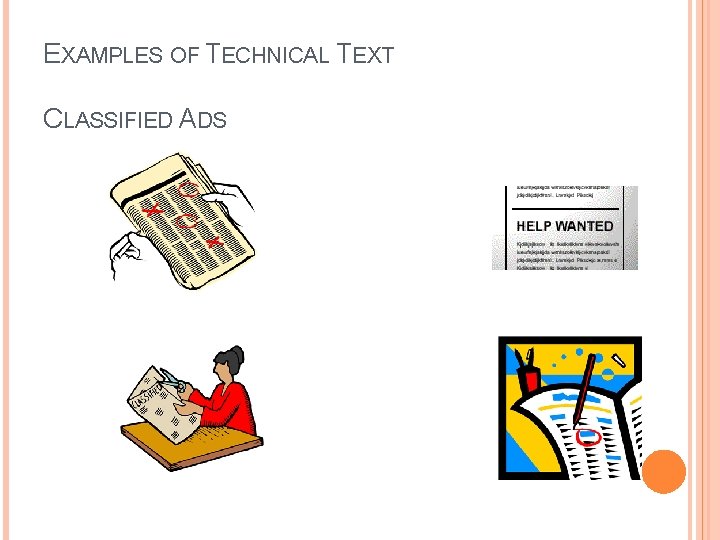 EXAMPLES OF TECHNICAL TEXT CLASSIFIED ADS 