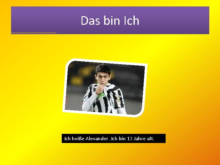 Das bin Ich heiße Alexander. Ich bin 13 Jahre alt. 