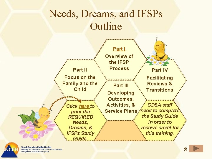 Needs, Dreams, and IFSPs Outline Part II Focus on the Family and the Child