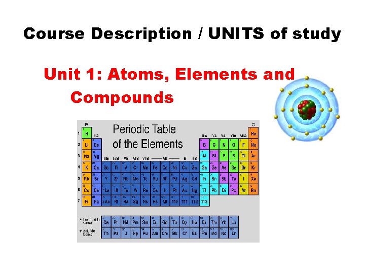 Course Description / UNITS of study Unit 1: Atoms, Elements and Compounds 