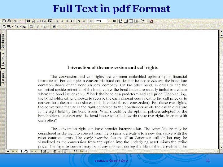 Full Text in pdf Format 2 mins. to the next show 11 