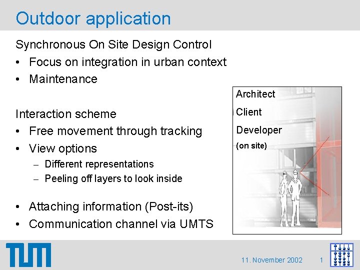 Outdoor application Synchronous On Site Design Control • Focus on integration in urban context Outdoor application Synchronous On Site Design Control • Focus on integration in urban context