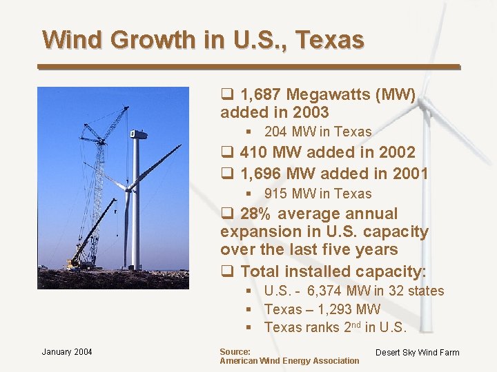 Wind Growth in U. S. , Texas q 1, 687 Megawatts (MW) added in Wind Growth in U. S. , Texas q 1, 687 Megawatts (MW) added in