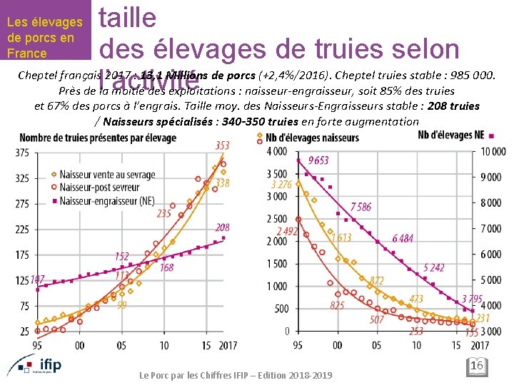 taille des élevages de truies selon Cheptel français 2017 : 13, 1 Millions de
