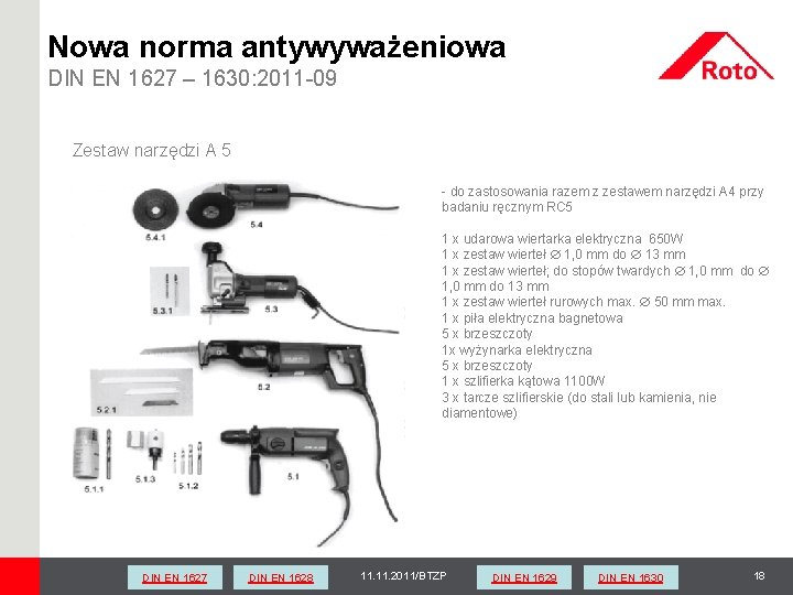 Nowa norma antywyważeniowa DIN EN 1627 – 1630: 2011 -09 Zestaw narzędzi A 5