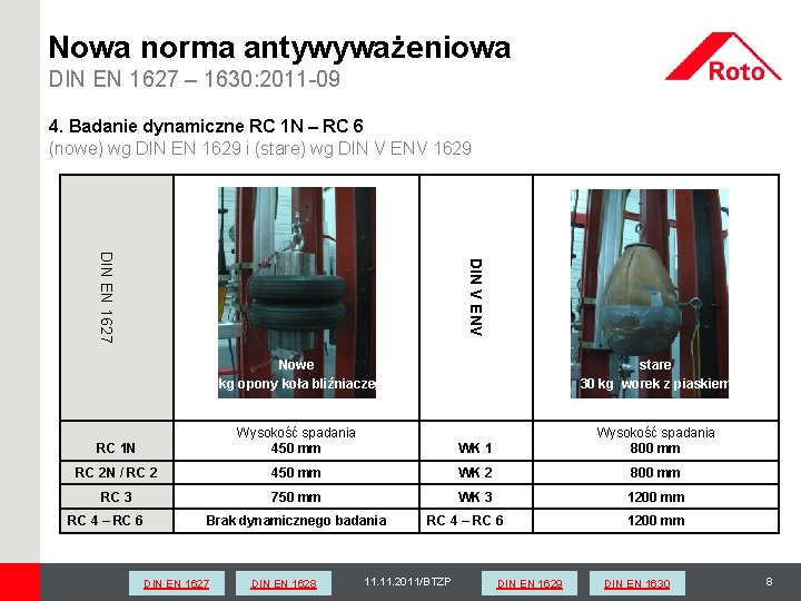 Nowa norma antywyważeniowa DIN EN 1627 – 1630: 2011 -09 4. Badanie dynamiczne RC