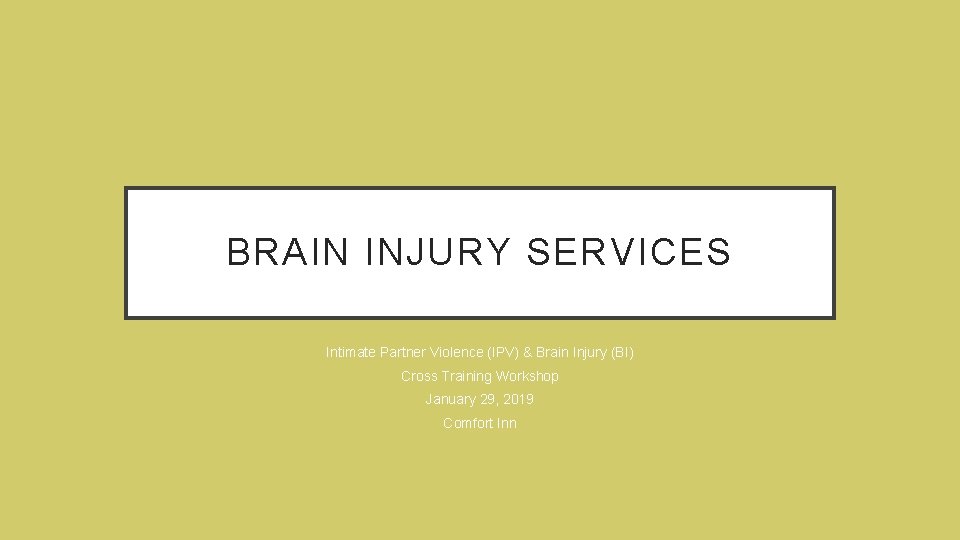 BRAIN INJURY SERVICES Intimate Partner Violence (IPV) & Brain Injury (BI) Cross Training Workshop