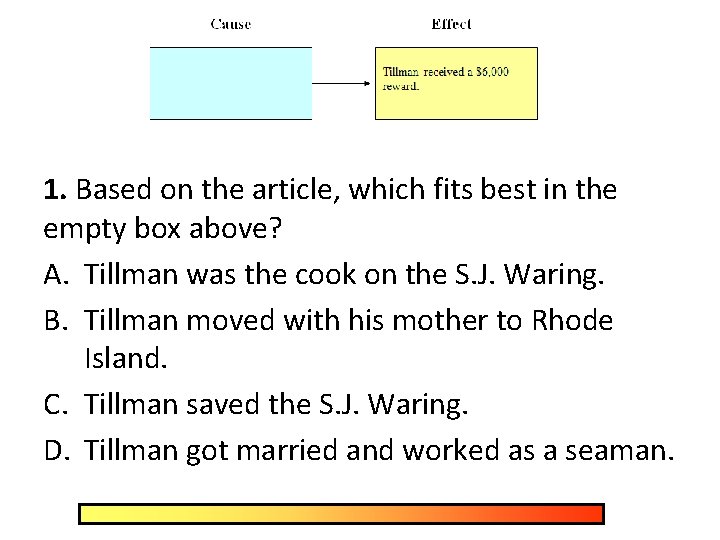 1. Based on the article, which fits best in the empty box above? A.