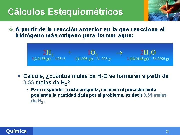 Cálculos Estequiométricos v A partir de la reacción anterior en la que reacciona el Cálculos Estequiométricos v A partir de la reacción anterior en la que reacciona el