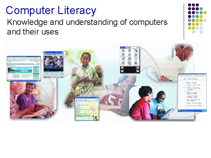 Computer Literacy Knowledge and understanding of computers and their uses 