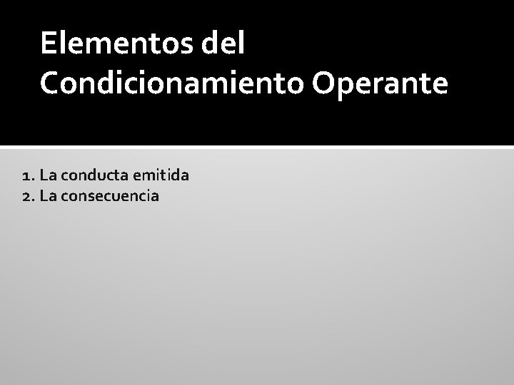 Elementos del Condicionamiento Operante 1. La conducta emitida 2. La consecuencia 