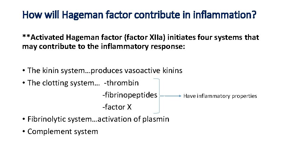 How will Hageman factor contribute in inflammation? **Activated Hageman factor (factor XIIa) initiates four