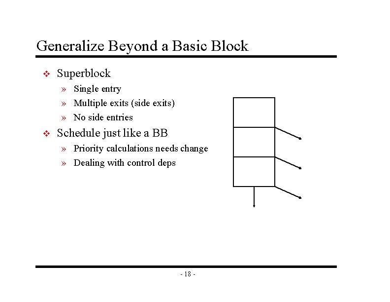Generalize Beyond a Basic Block v Superblock » Single entry » Multiple exits (side Generalize Beyond a Basic Block v Superblock » Single entry » Multiple exits (side