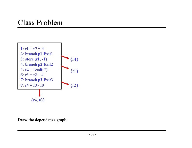 Class Problem 1: r 1 = r 7 + 4 2: branch p 1 Class Problem 1: r 1 = r 7 + 4 2: branch p 1