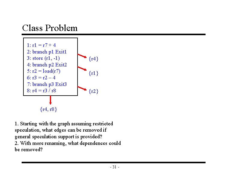 Class Problem 1: r 1 = r 7 + 4 2: branch p 1 Class Problem 1: r 1 = r 7 + 4 2: branch p 1