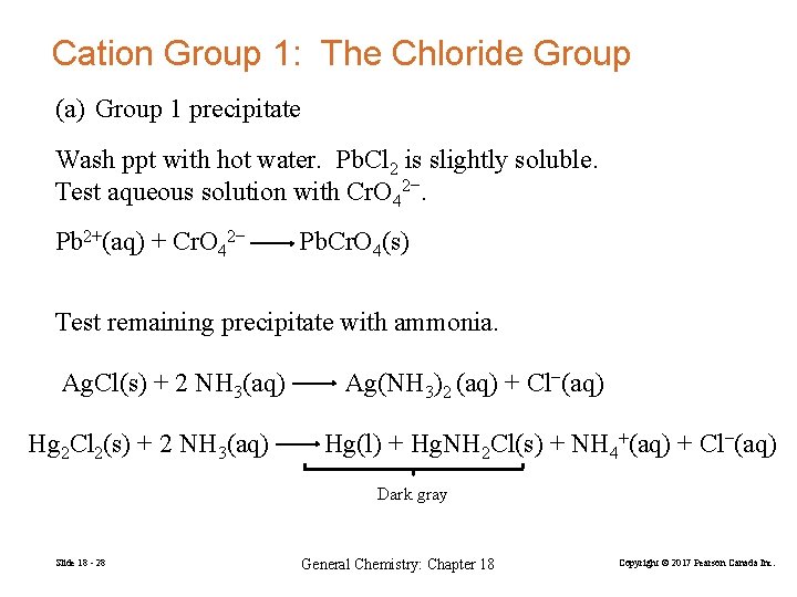 Cation Group 1: The Chloride Group (a) Group 1 precipitate Wash ppt with hot
