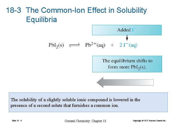 18 -3 The Common-Ion Effect in Solubility Equilibria The solubility of a slightly soluble