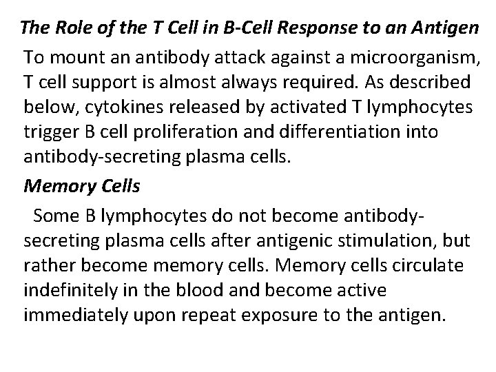The Role of the T Cell in B-Cell Response to an Antigen To mount