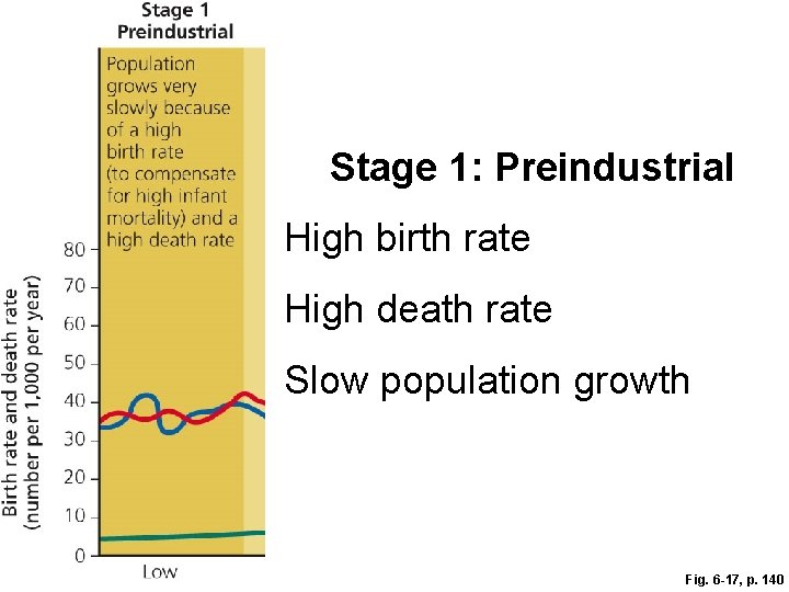 Stage 1: Preindustrial High birth rate High death rate Slow population growth Fig. 6