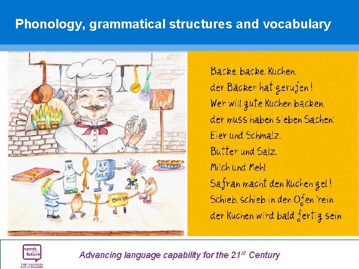 Phonology, grammatical structures and vocabulary Advancing language capability for the 21 st Century Phonology, grammatical structures and vocabulary Advancing language capability for the 21 st Century