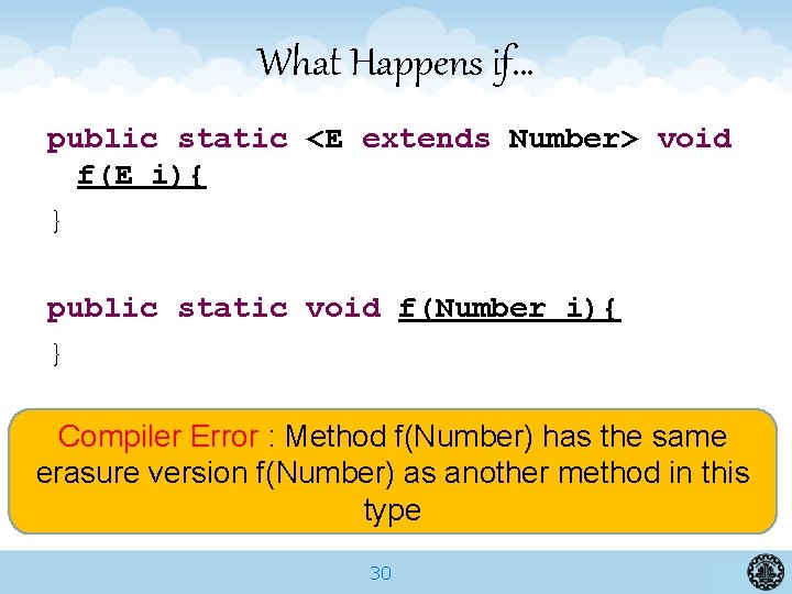 What Happens if… public static <E extends Number> void f(E i){ } public static