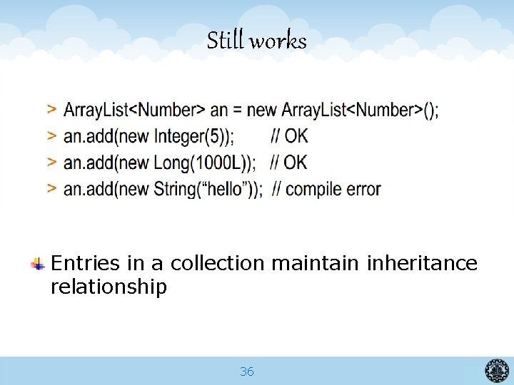 Still works Entries in a collection maintain inheritance relationship 36 