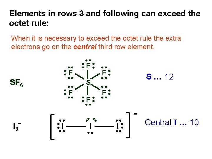 Elements in rows 3 and following can exceed the octet rule: When it is