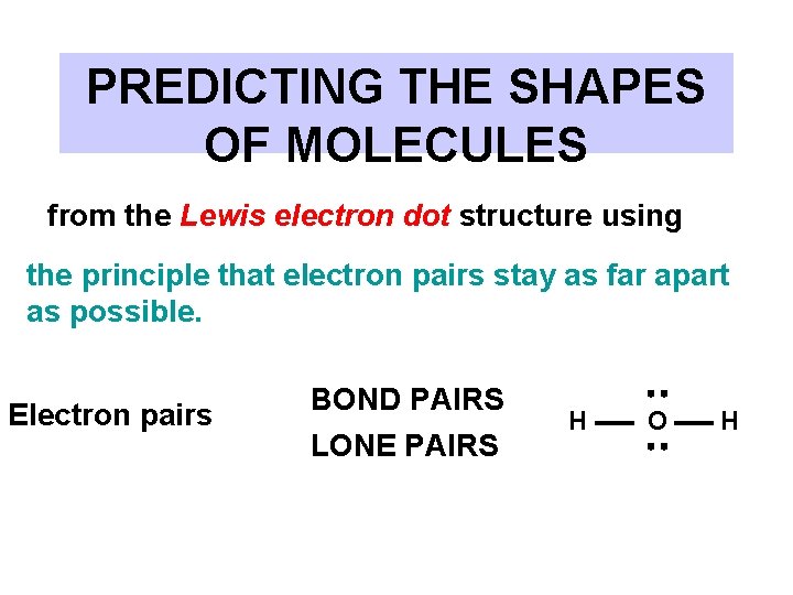 PREDICTING THE SHAPES OF MOLECULES from the Lewis electron dot structure using the principle