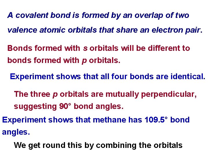 A covalent bond is formed by an overlap of two valence atomic orbitals that