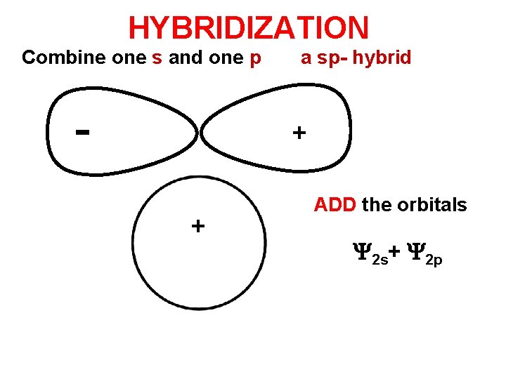 HYBRIDIZATION Combine one s and one p a sp- hybrid + + ADD the