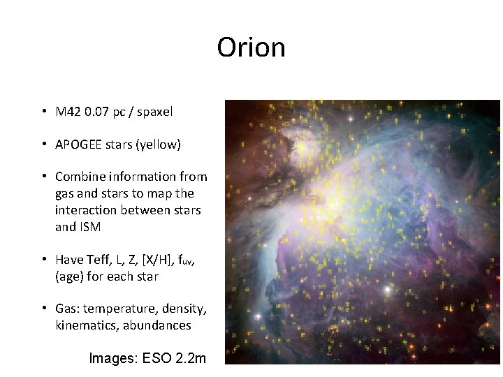Orion • M 42 0. 07 pc / spaxel • APOGEE stars (yellow) •