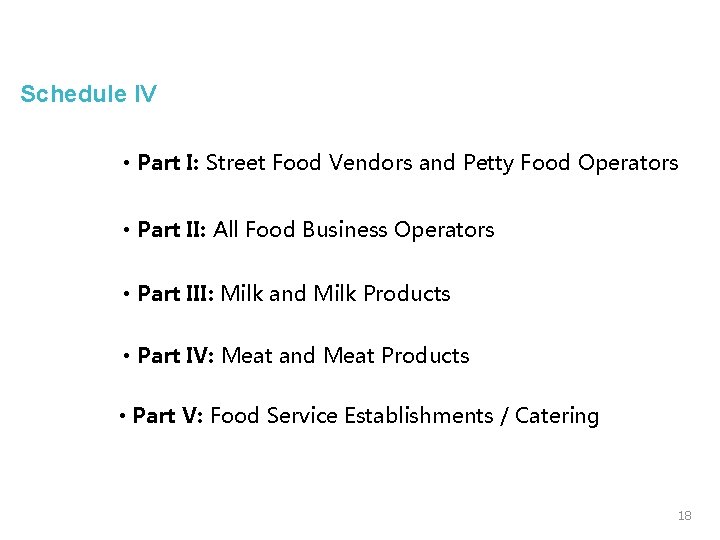 Schedule IV • Part I: Street Food Vendors and Petty Food Operators • Part