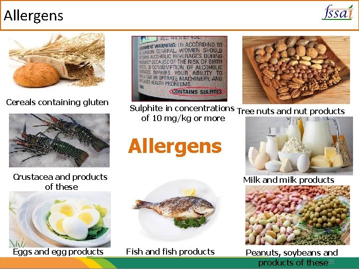 Allergens Cereals containing gluten Sulphite in concentrations Tree nuts and nut products of 10