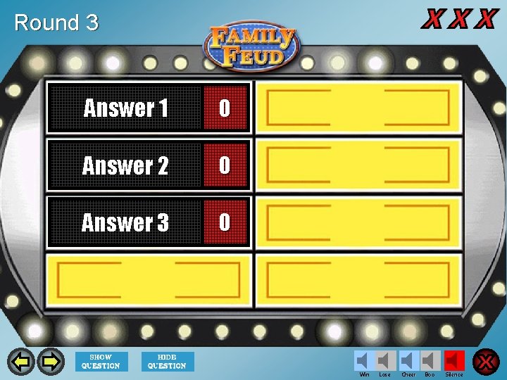 Round 3 Answer 1 0 Answer 2 0 Answer 3 0 Win Lose Cheer
