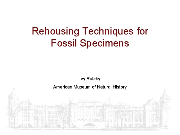 Rehousing Techniques for Fossil Specimens Ivy Rutzky American Museum of Natural History 