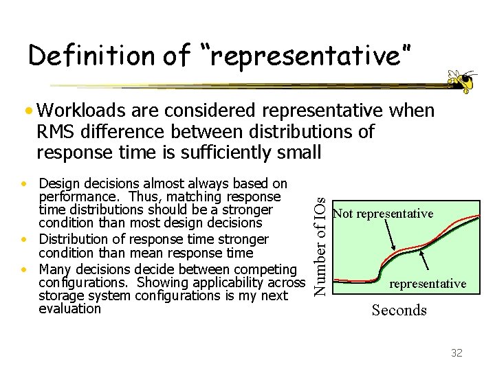 Definition of “representative” • Design decisions almost always based on performance. Thus, matching response