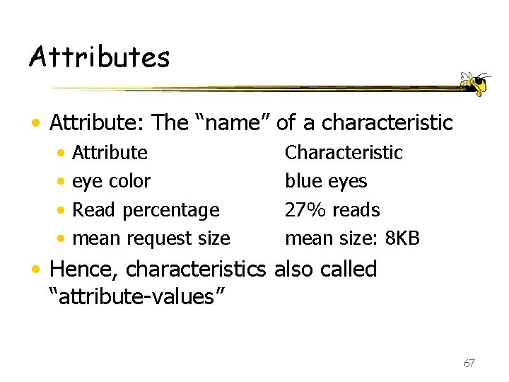 Attributes • Attribute: The “name” of a characteristic • • Attribute eye color Read